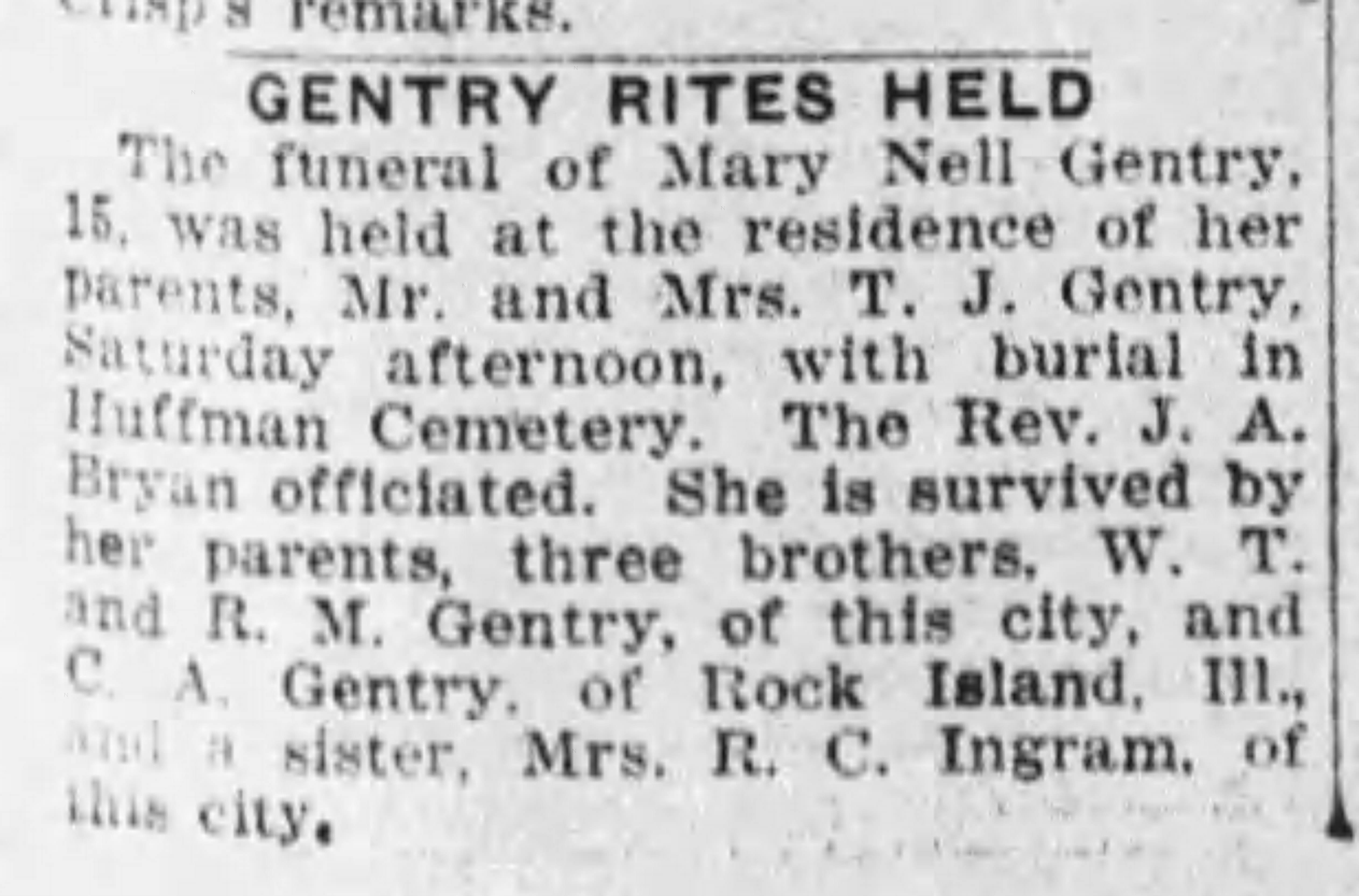 Mary Nell Gentry obituary